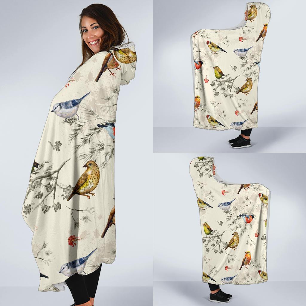 Bird Watercolor Design Pattern Hooded Blanket-JTAMIGO.COM