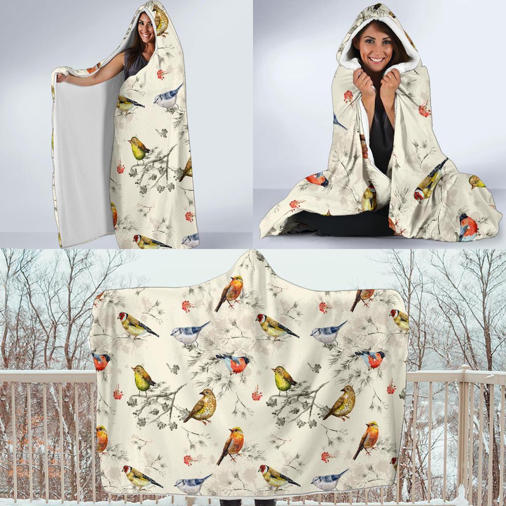 Bird Watercolor Design Pattern Hooded Blanket-JTAMIGO.COM