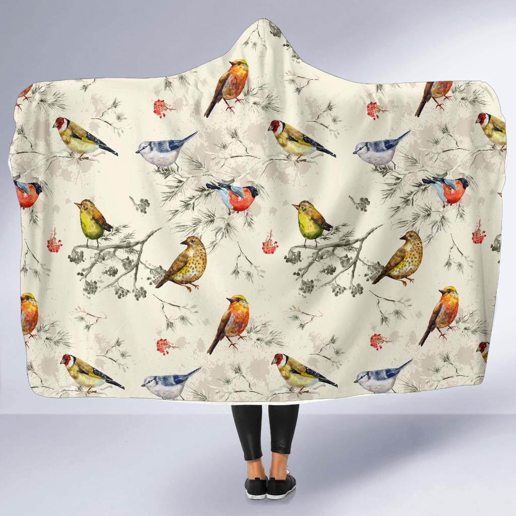 Bird Watercolor Design Pattern Hooded Blanket-JTAMIGO.COM