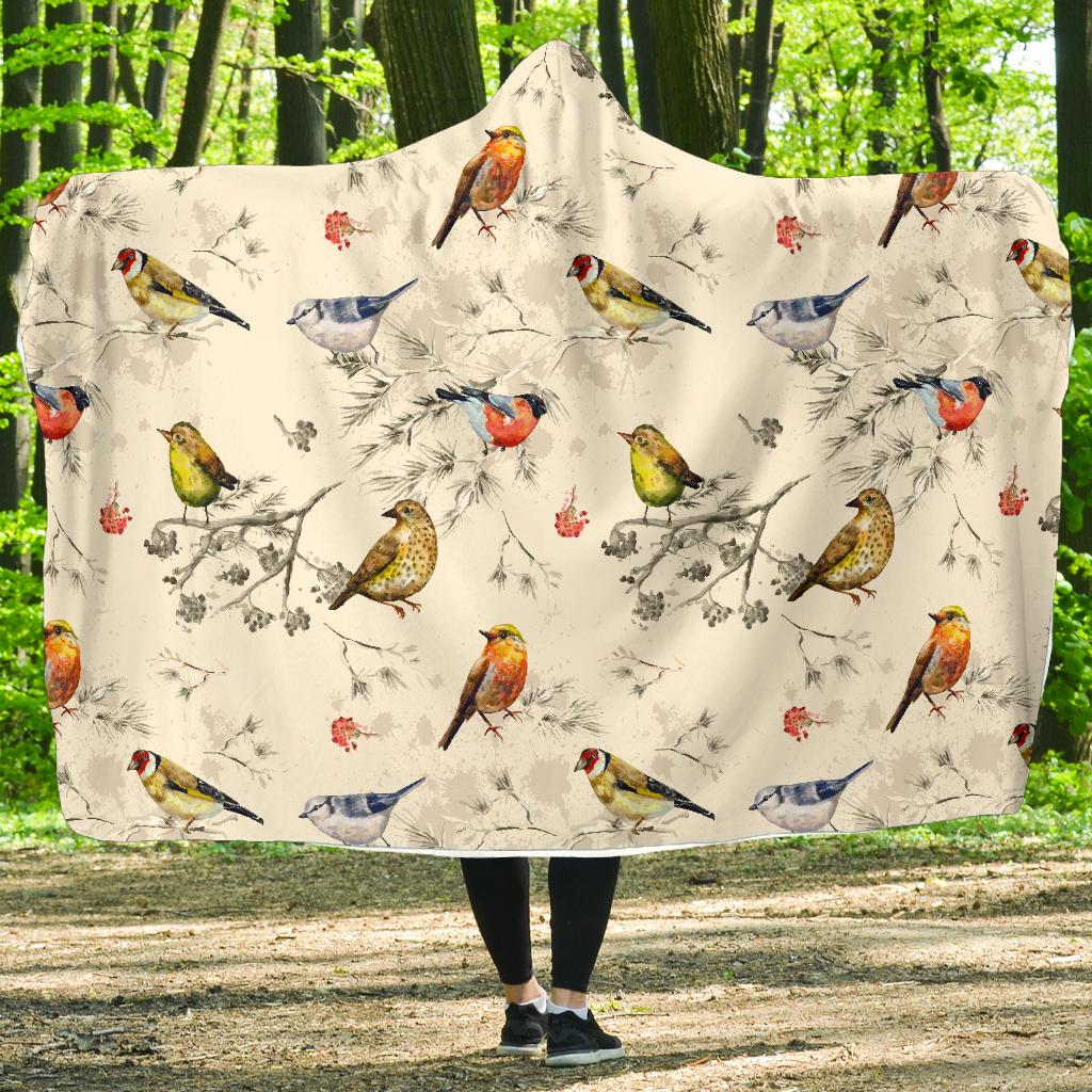 Bird Watercolor Design Pattern Hooded Blanket-JTAMIGO.COM