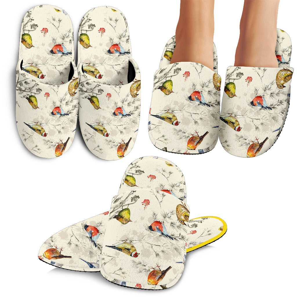 Bird Watercolor Design Pattern House Slippers