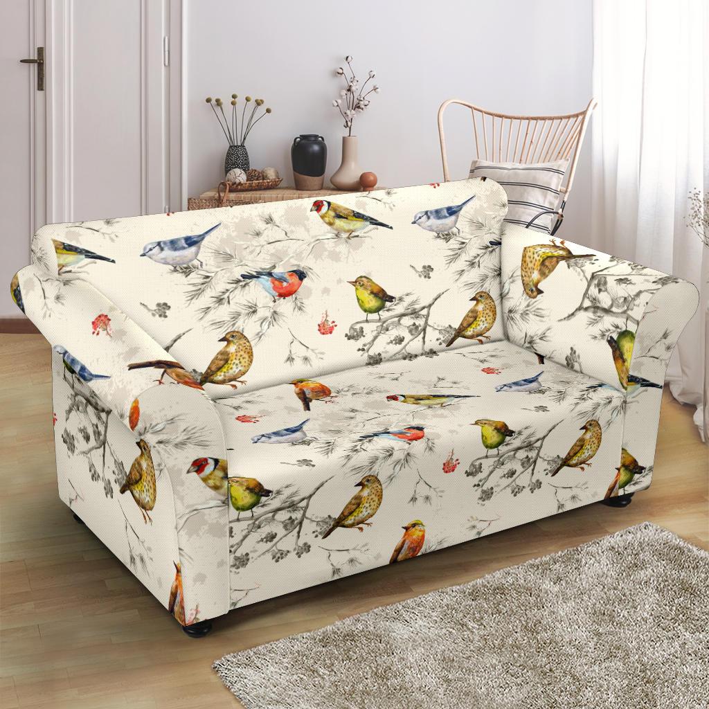 Bird Watercolor Design Pattern Loveseat Slipcover-JTAMIGO.COM