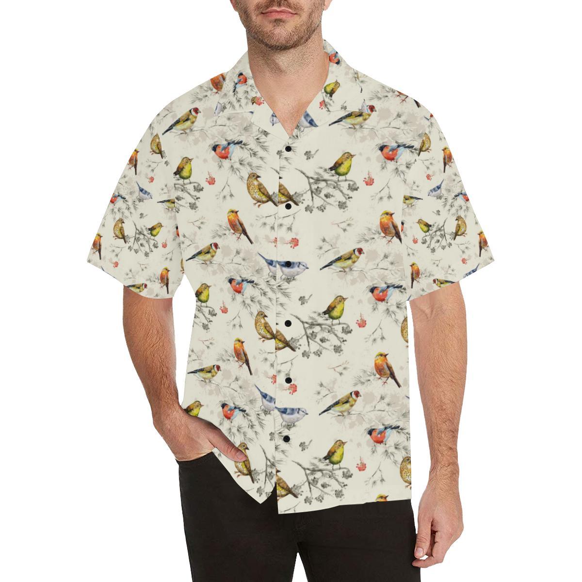 Bird Watercolor Design Pattern Men Aloha Hawaiian Shirt