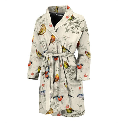 Bird Watercolor Design Pattern Men Bath Robe-JTAMIGO.COM