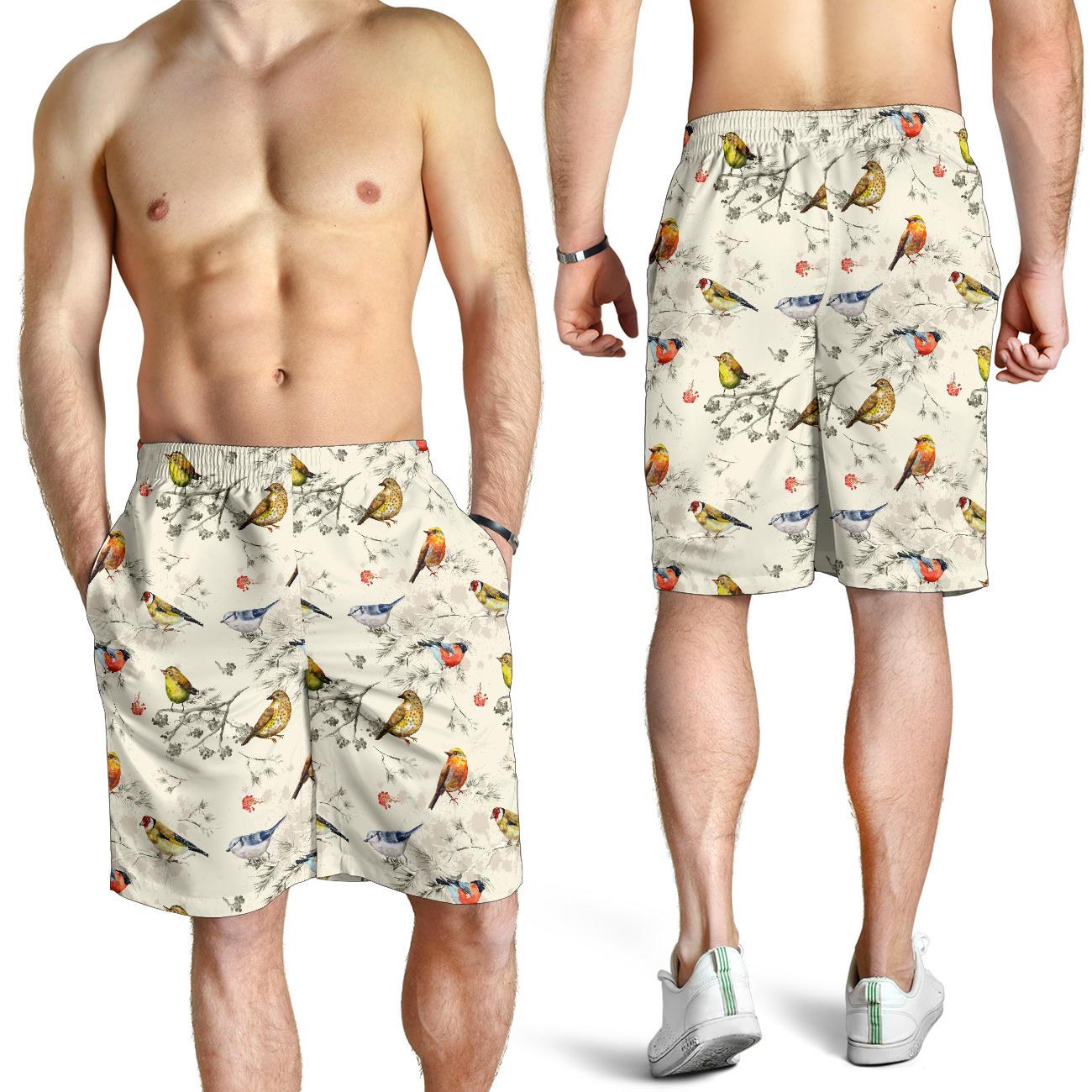 Bird Watercolor Design Pattern Mens Shorts-JTAMIGO.COM