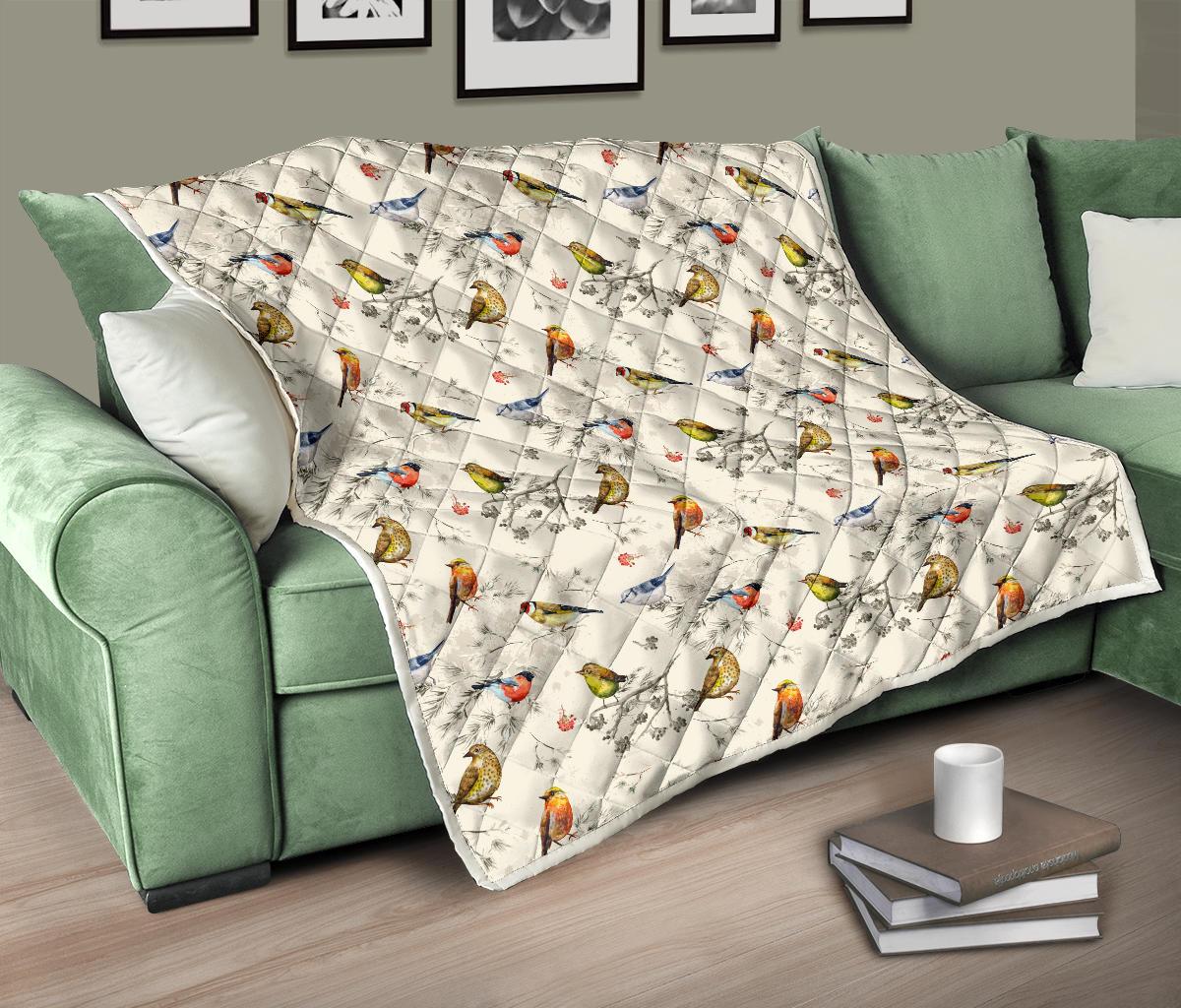 Bird Watercolor Design Pattern Premium Quilt-JTAMIGO.COM