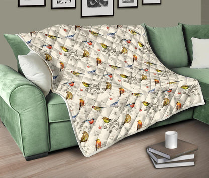 Bird Watercolor Design Pattern Premium Quilt-JTAMIGO.COM