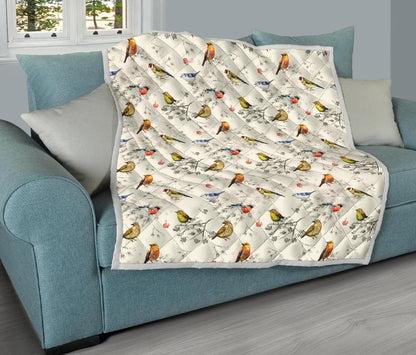 Bird Watercolor Design Pattern Premium Quilt-JTAMIGO.COM