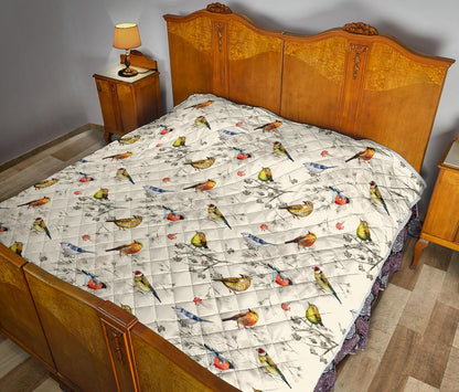 Bird Watercolor Design Pattern Premium Quilt-JTAMIGO.COM