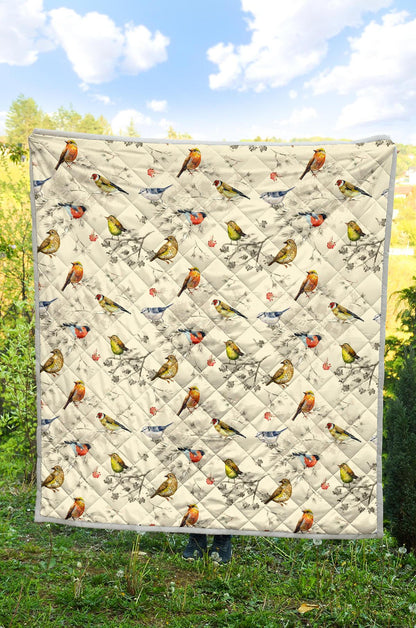 Bird Watercolor Design Pattern Premium Quilt-JTAMIGO.COM
