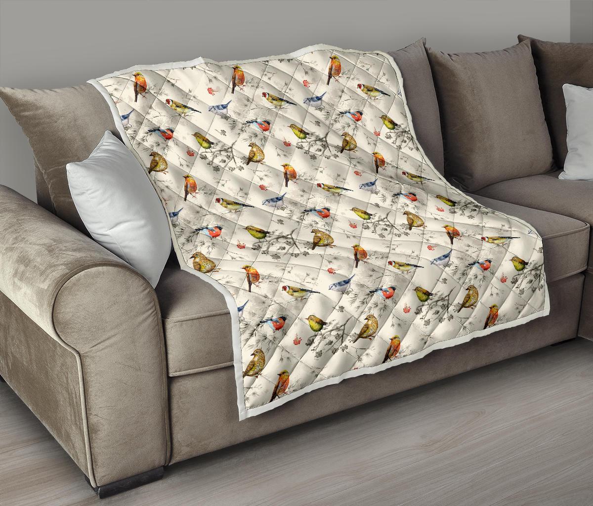 Bird Watercolor Design Pattern Premium Quilt-JTAMIGO.COM