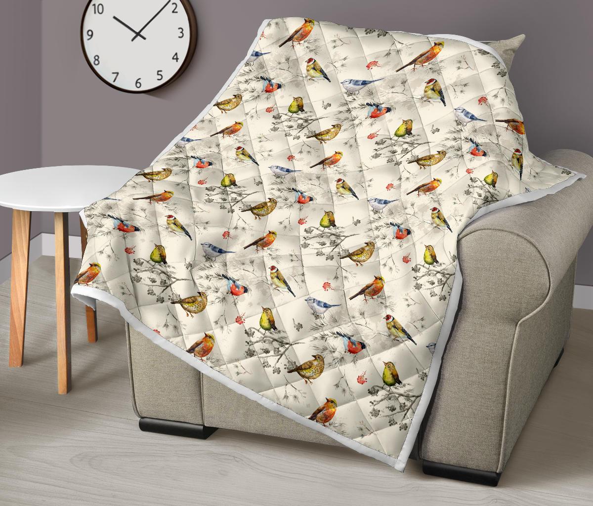 Bird Watercolor Design Pattern Premium Quilt-JTAMIGO.COM