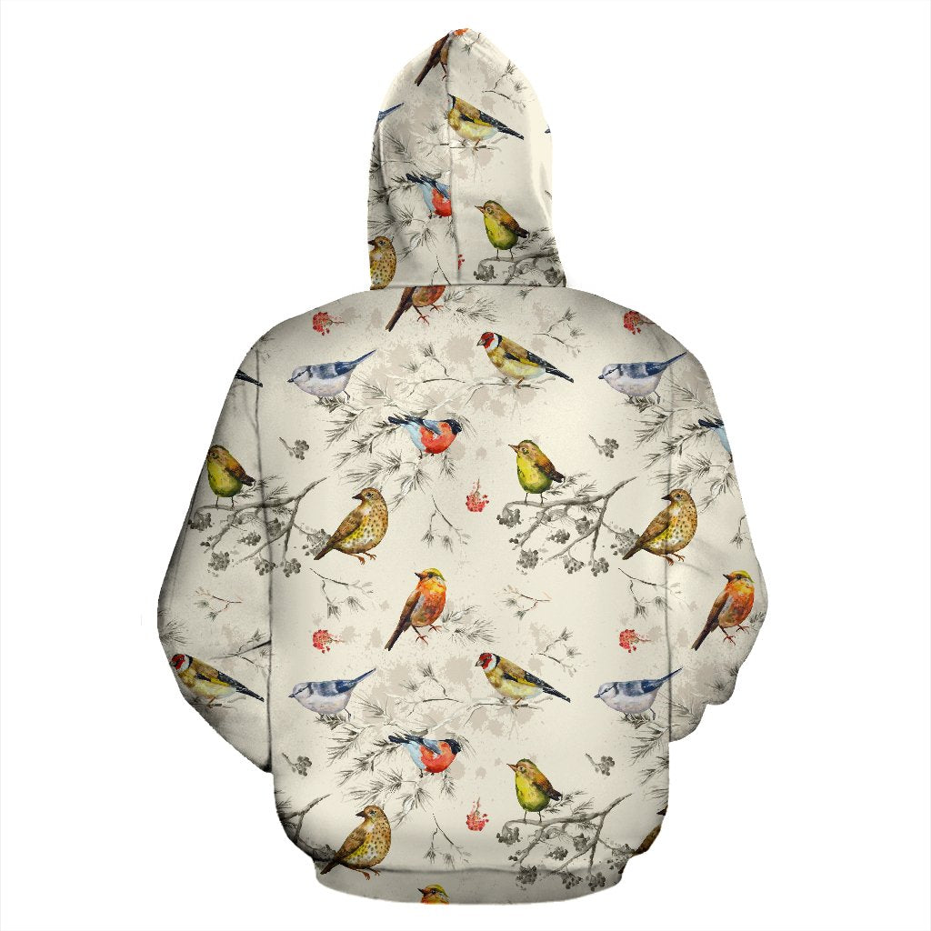 Bird Watercolor Design Pattern Pullover Hoodie