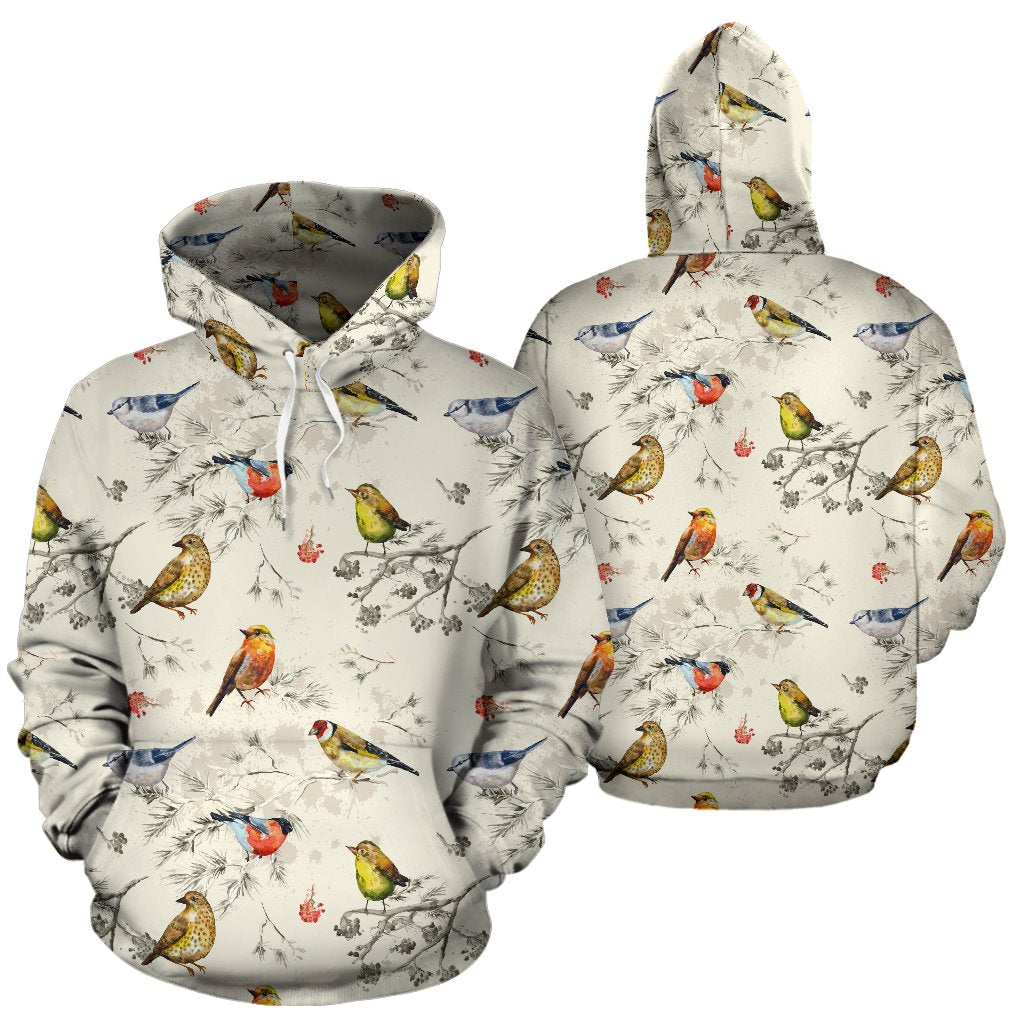Bird Watercolor Design Pattern Pullover Hoodie