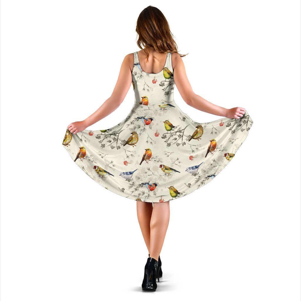 Bird Watercolor Design Pattern Sleeveless Dress