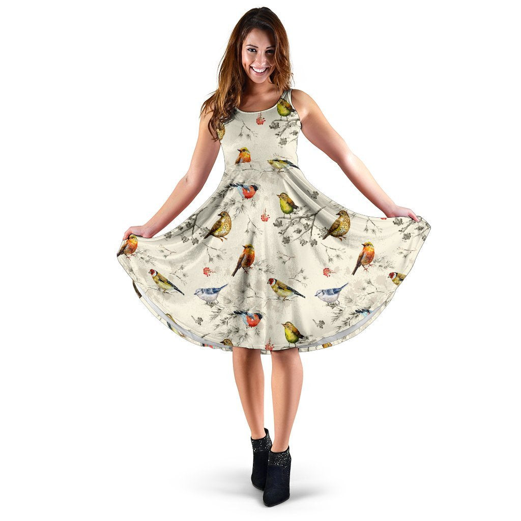 Bird Watercolor Design Pattern Sleeveless Dress