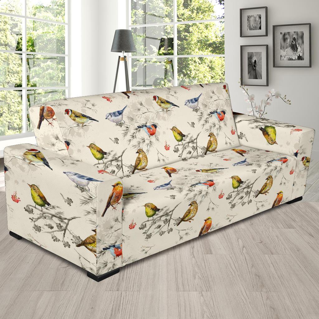 Bird Watercolor Design Pattern Sofa Slipcover-JTAMIGO.COM