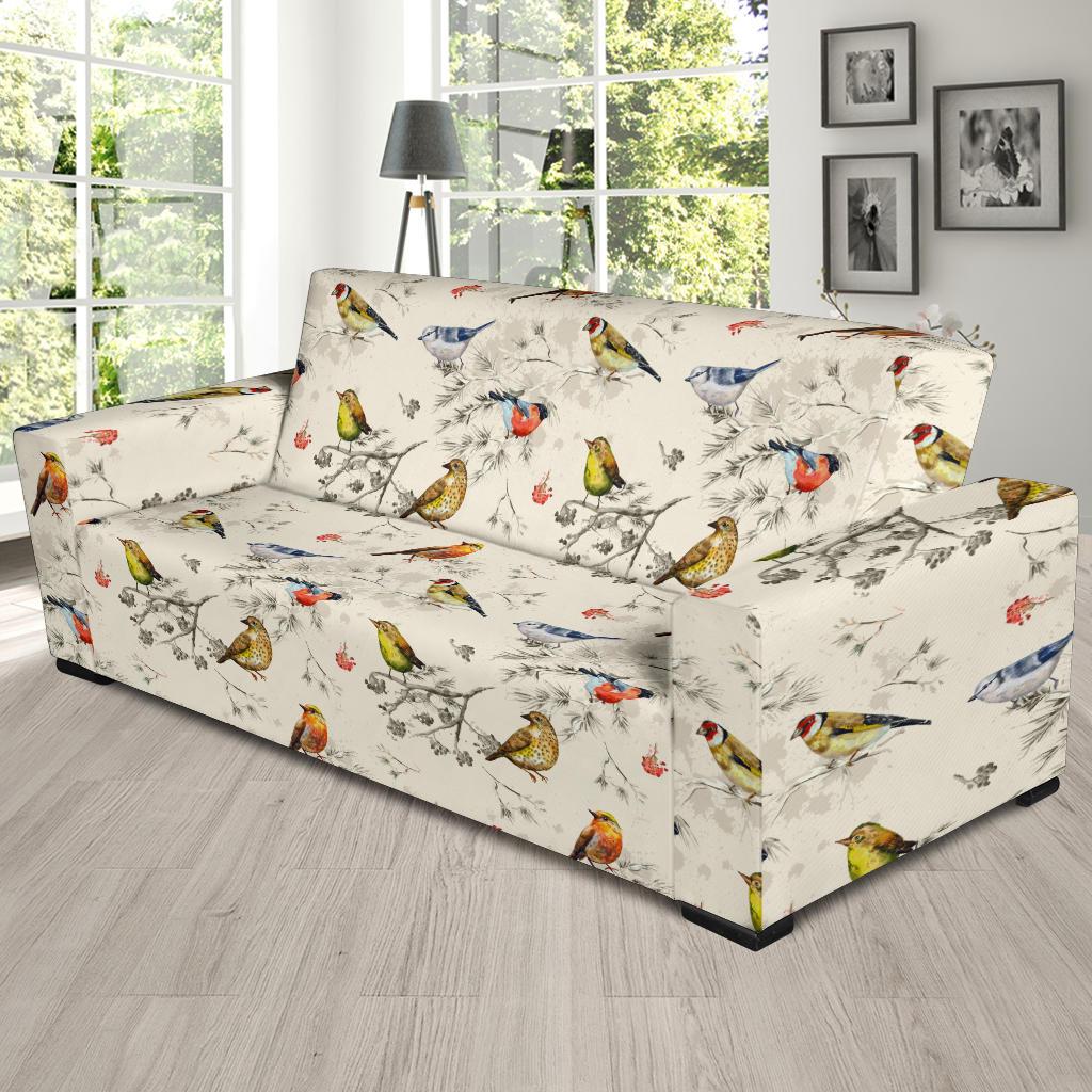 Bird Watercolor Design Pattern Sofa Slipcover-JTAMIGO.COM