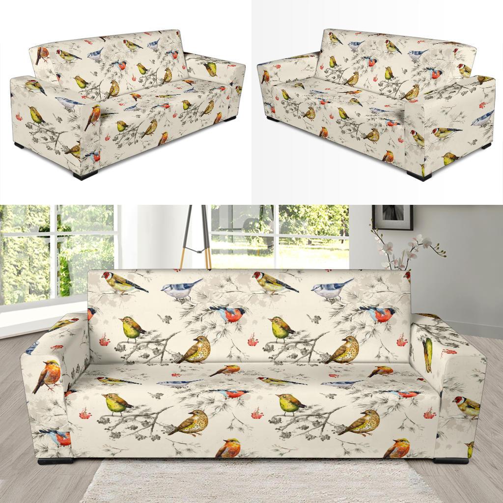 Bird Watercolor Design Pattern Sofa Slipcover-JTAMIGO.COM