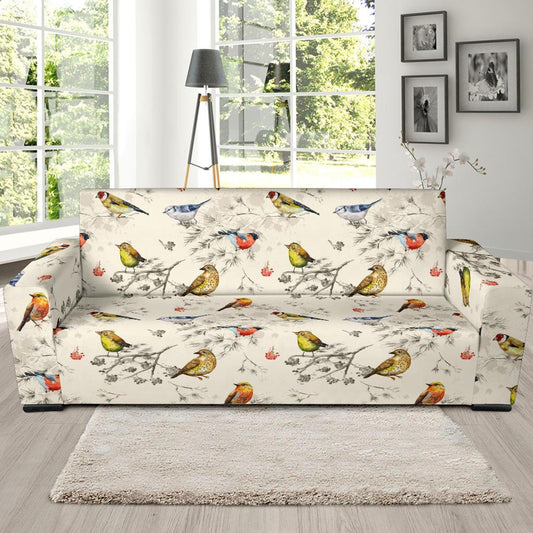 Bird Watercolor Design Pattern Sofa Slipcover-JTAMIGO.COM