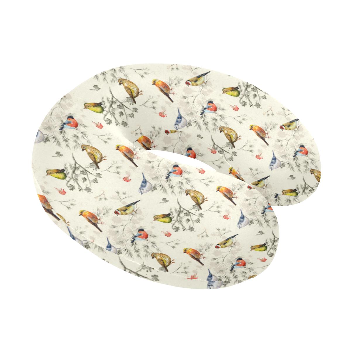Bird Watercolor Design Pattern U-Shaped Travel Neck Pillow-JTAMIGO.COM
