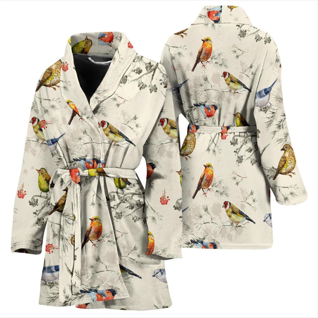 Bird Watercolor Design Pattern Women Bath Robe-JTAMIGO.COM