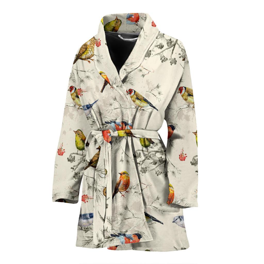 Bird Watercolor Design Pattern Women Bath Robe-JTAMIGO.COM