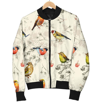 Bird Watercolor Design Pattern Women Casual Bomber Jacket
