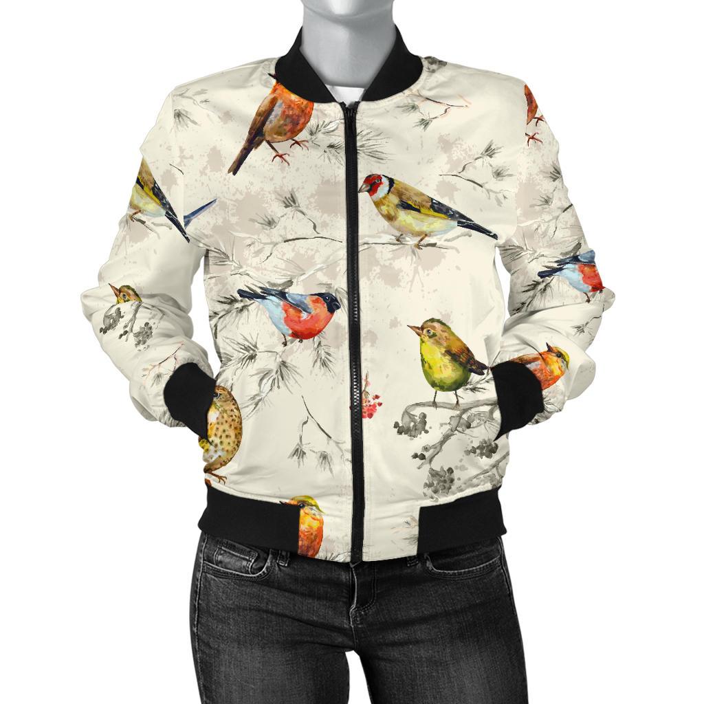 Bird Watercolor Design Pattern Women Casual Bomber Jacket