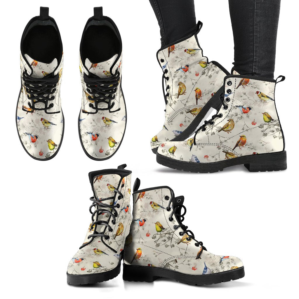 Bird Watercolor Design Pattern Women Leather Boots-JTAMIGO.COM