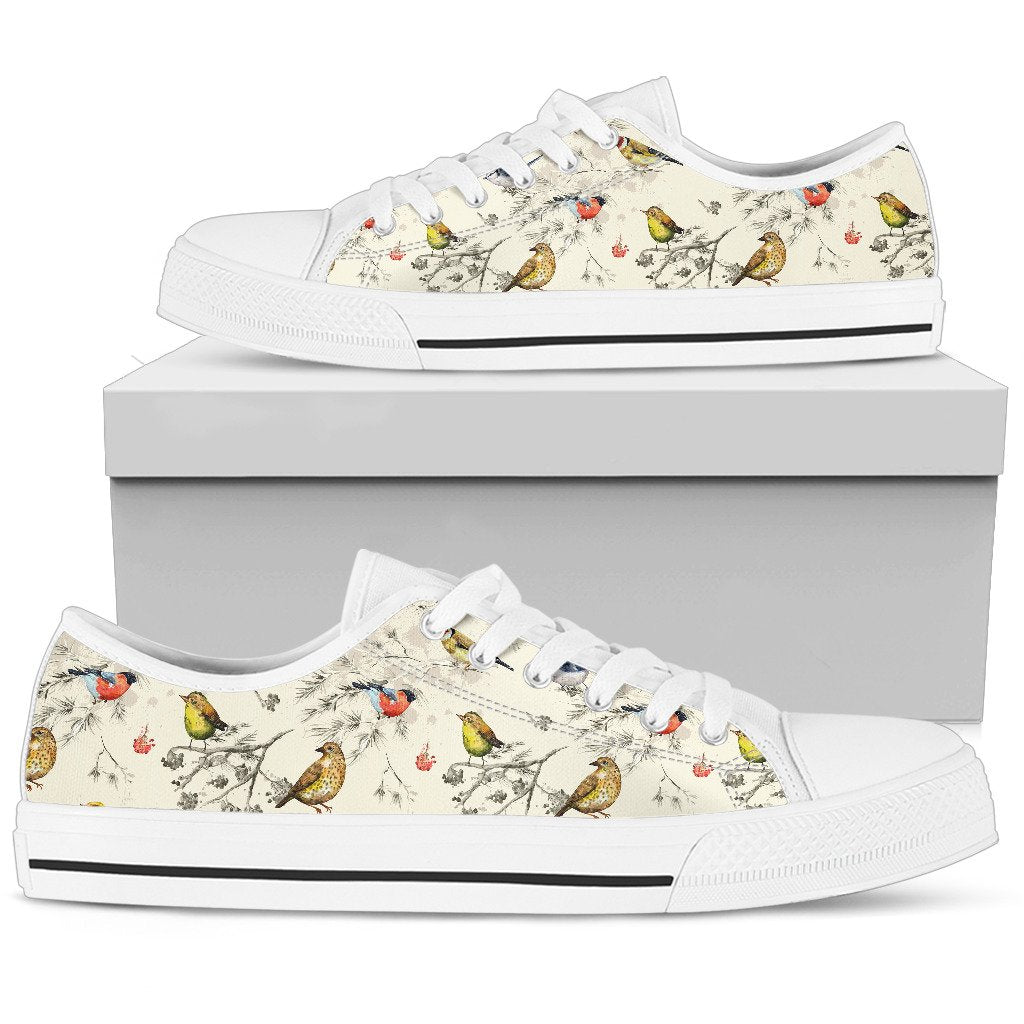 Bird Watercolor Design Pattern Women Low Top Shoes