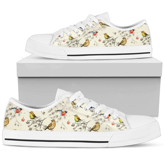 Bird Watercolor Design Pattern Women Low Top Shoes