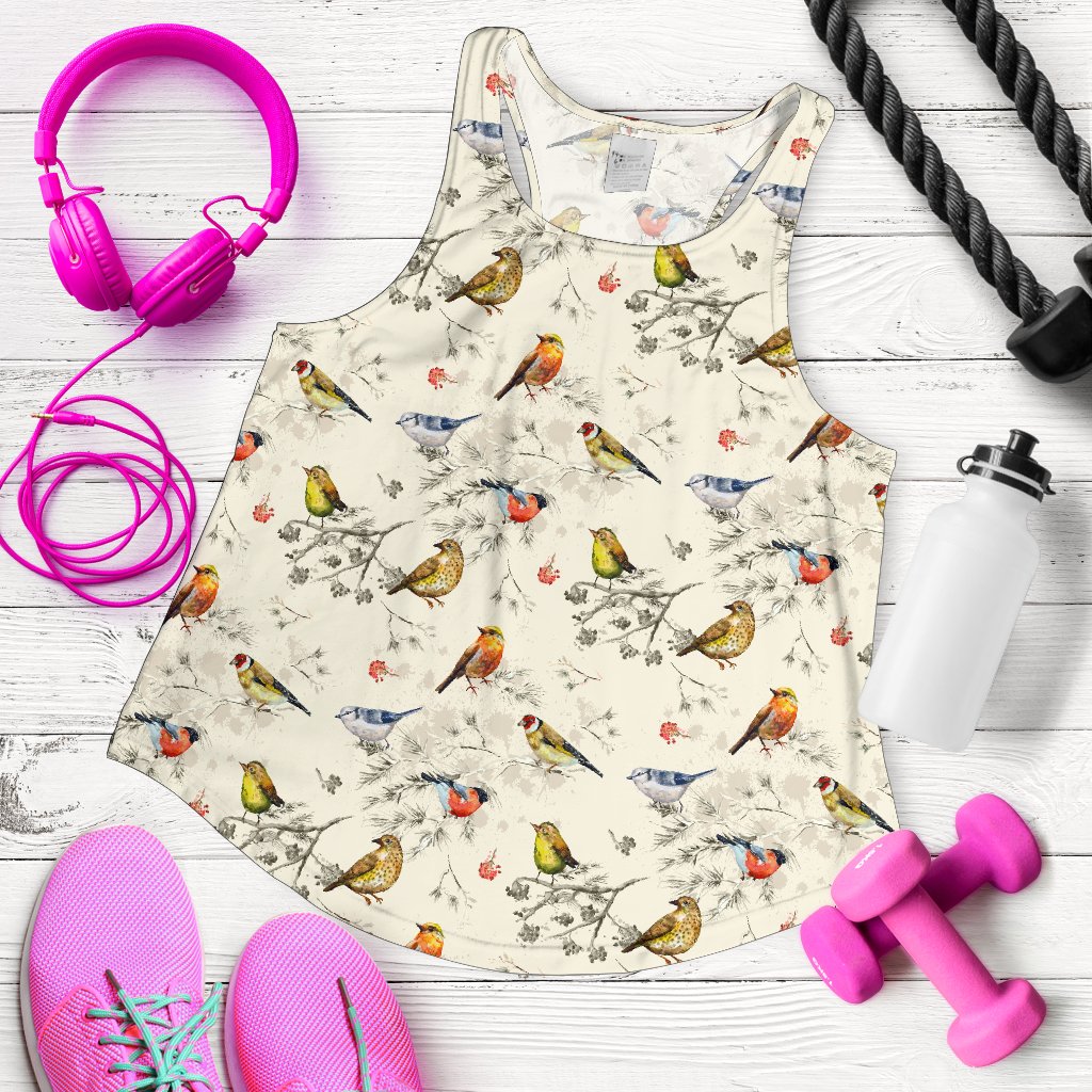 Bird Watercolor Design Pattern Women Racerback Tank Top
