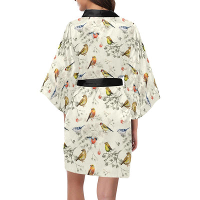 Bird Watercolor Design Pattern Women Short Kimono Robe