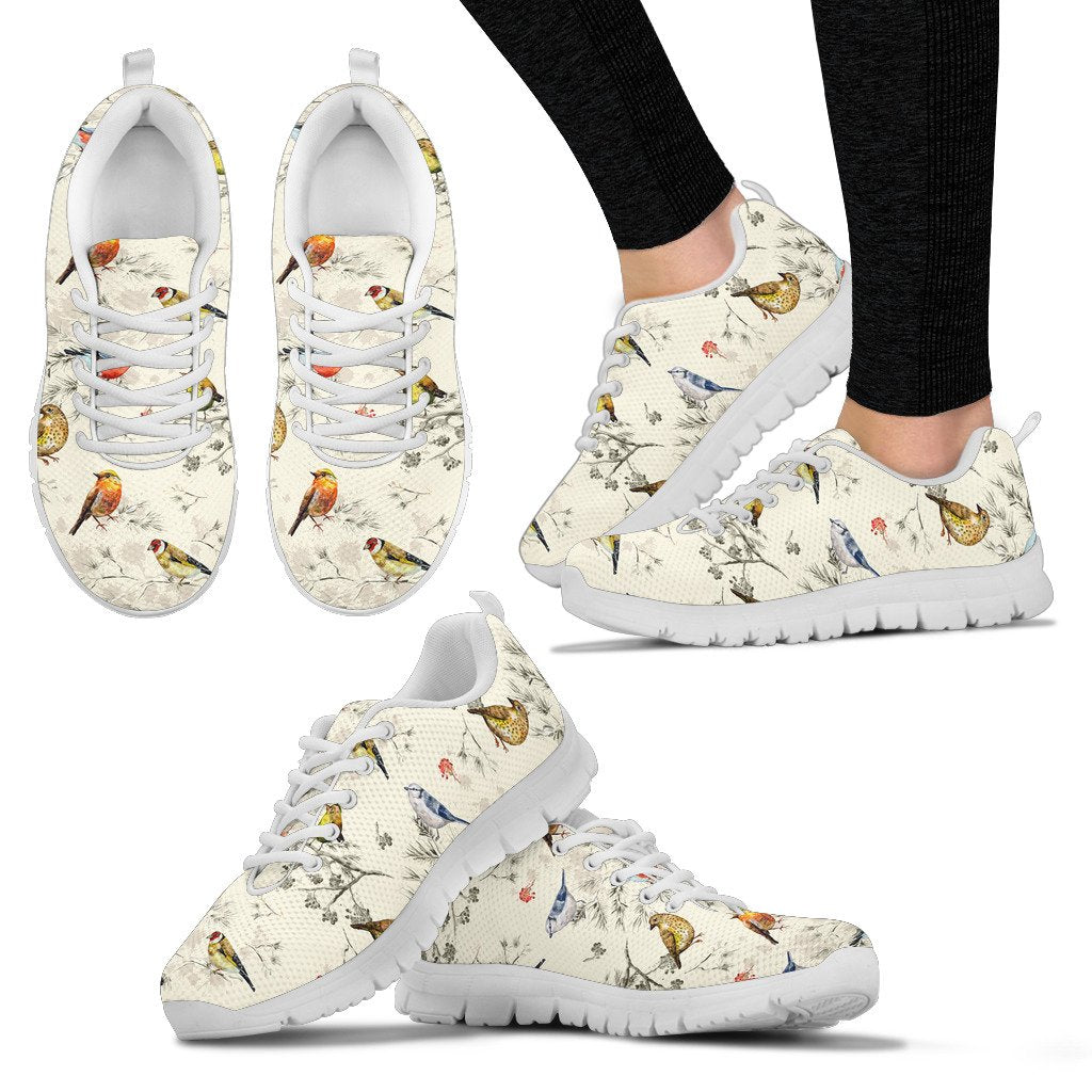 Bird Watercolor Design Pattern Women Sneakers Shoes