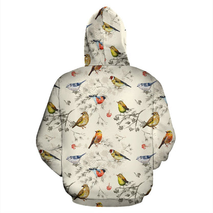 Bird Watercolor Design Pattern Zip Up Hoodie