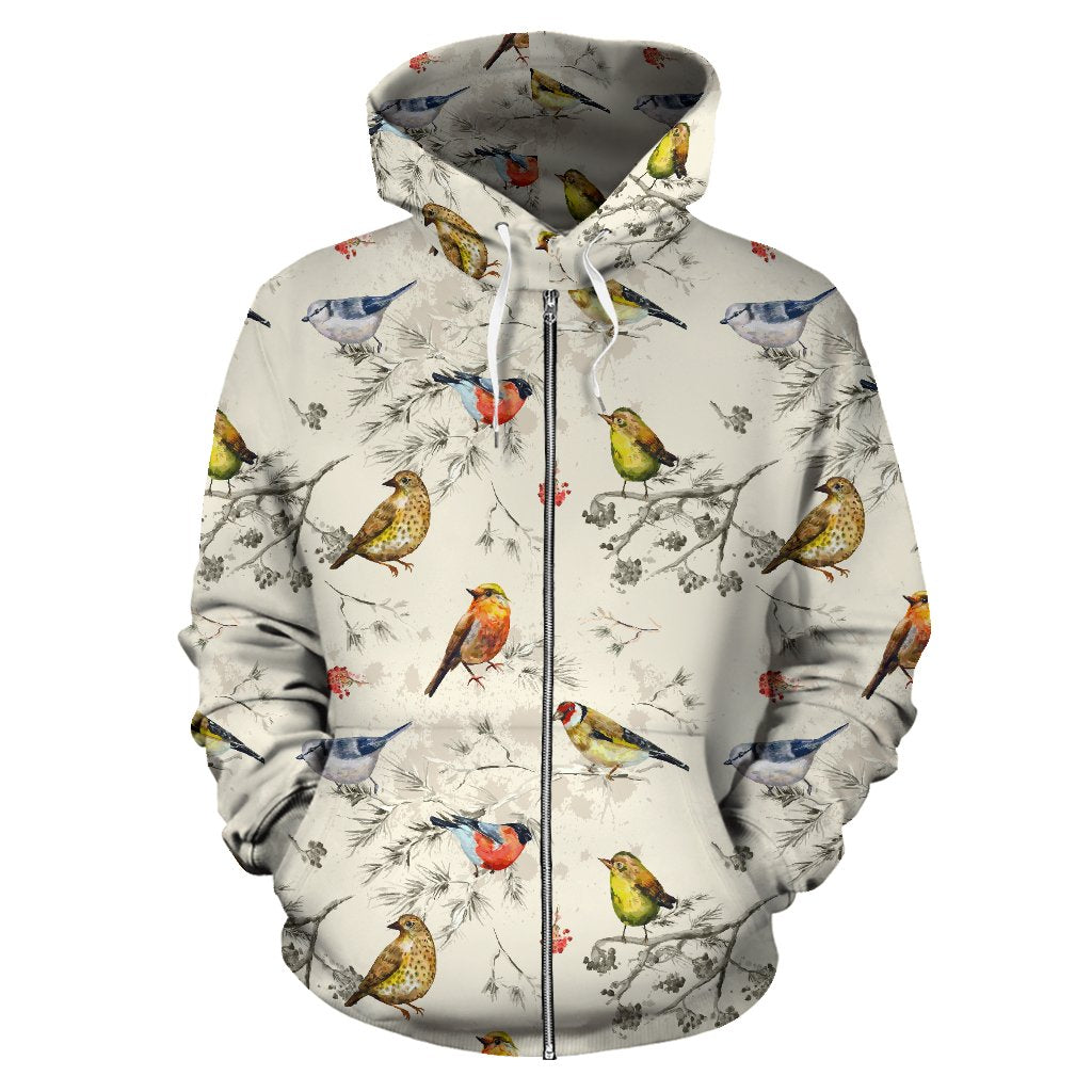 Bird Watercolor Design Pattern Zip Up Hoodie