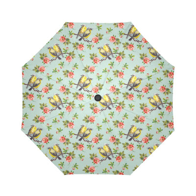Bird with Red Flower Print Pattern Automatic Foldable Umbrella