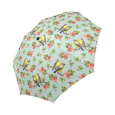 Bird with Red Flower Print Pattern Automatic Foldable Umbrella