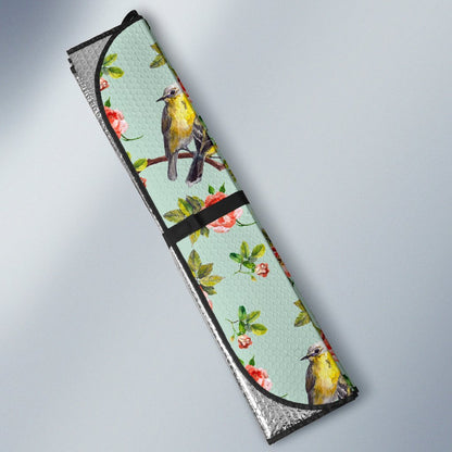 Bird with Red Flower Print Pattern Car Sun Shade For Windshield