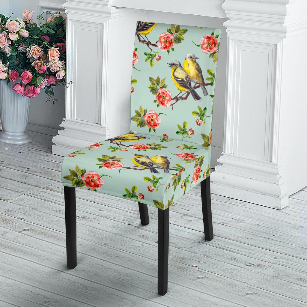 Bird with Red Flower Print Pattern Dinning Chair Slipper-JTAMIGO.COM