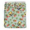 Bird With Red Flower Print Pattern Duvet Cover Bedding Set