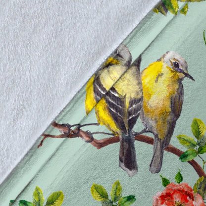 Bird With Red Flower Print Pattern Fleece Blanket