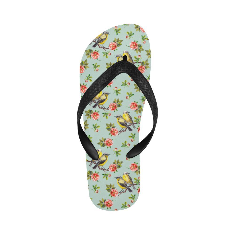 Bird with Red Flower Print Pattern Flip Flops-JTAMIGO.COM