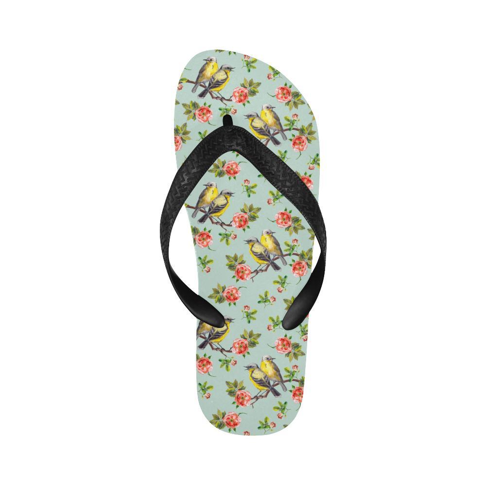 Bird with Red Flower Print Pattern Flip Flops-JTAMIGO.COM