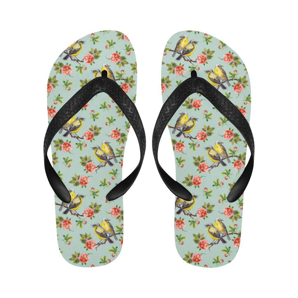 Bird with Red Flower Print Pattern Flip Flops-JTAMIGO.COM