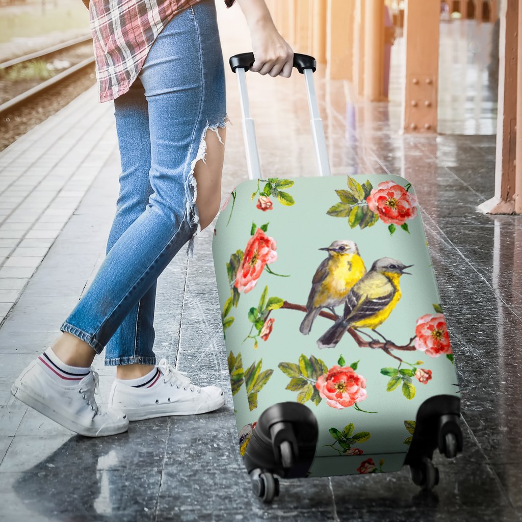 Bird With Red Flower Print Pattern Luggage Cover Protector