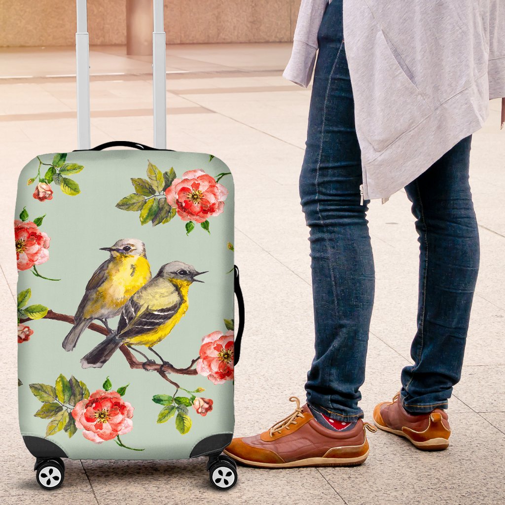 Bird With Red Flower Print Pattern Luggage Cover Protector