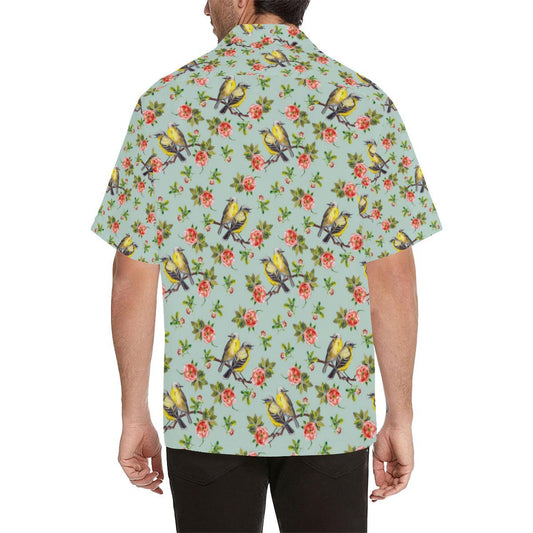 Bird with Red Flower Print Pattern Men Aloha Hawaiian Shirt