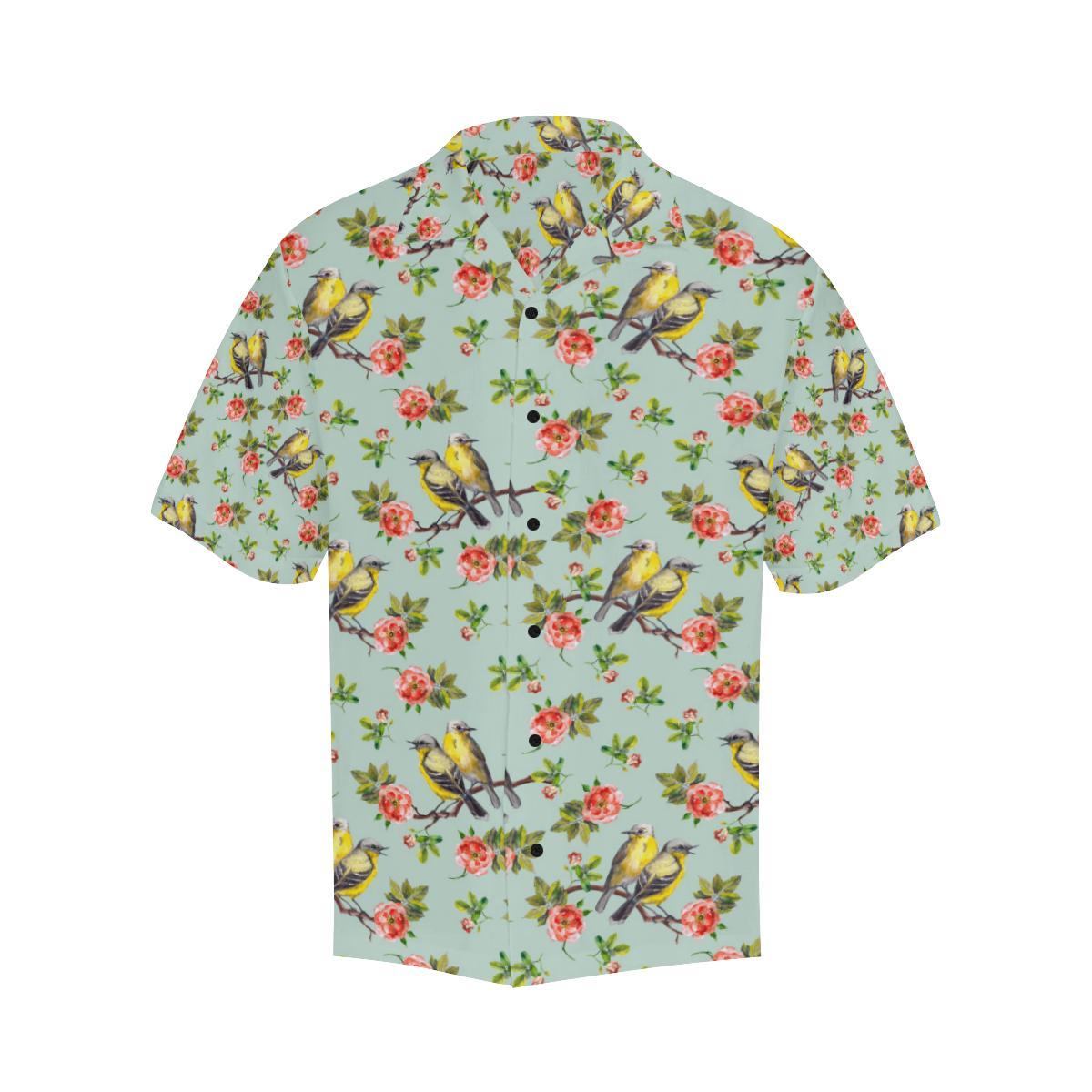 Bird with Red Flower Print Pattern Men Aloha Hawaiian Shirt